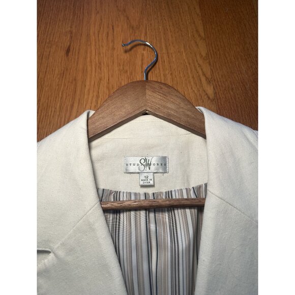 Studio Works Off-White Blazer – Striped Liner Tailored Classic Jacket - Picture 7 of 8